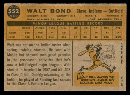 1960 Topps Baseball #552 Walt Bond Indians EX-MT 553257