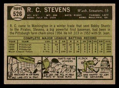 1961 Topps Baseball #526 R.C. Stevens Senators EX-MT 553272