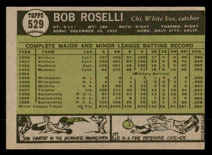 1961 Topps Baseball #529 Bob Roselli White Sox EX-MT 553277