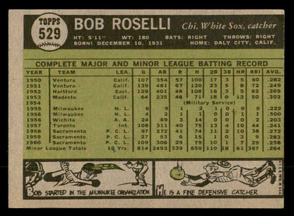 1961 Topps Baseball #529 Bob Roselli White Sox EX-MT 553277