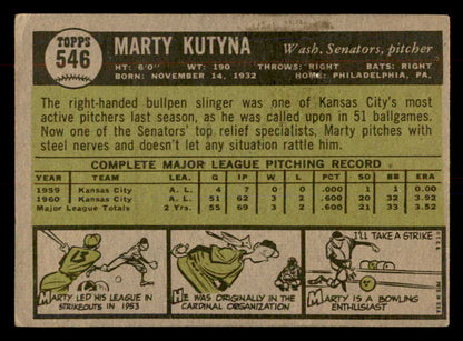 1961 Topps Baseball #546 Marty Kutyna Senators VG-EX 553299