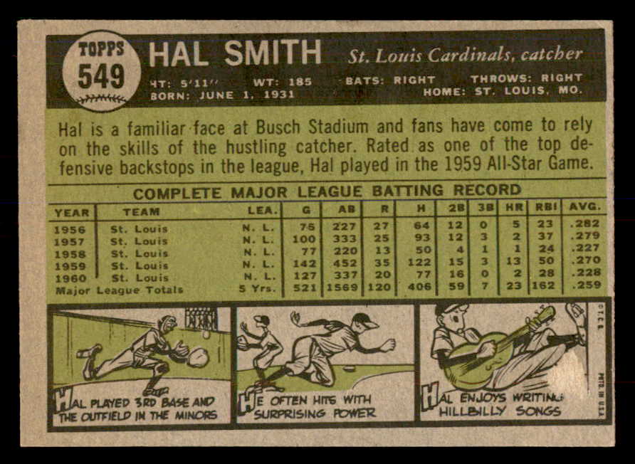 1961 Topps Baseball #549 Hal Smith Cardinals NR-MT 553305