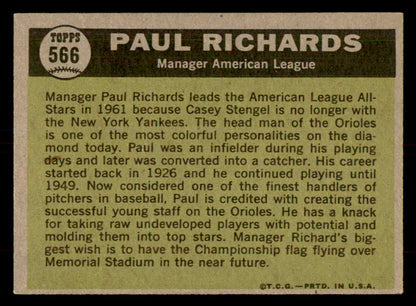 1961 Topps Baseball #566 Paul Richards A.S. Orioles EX-MT 553332