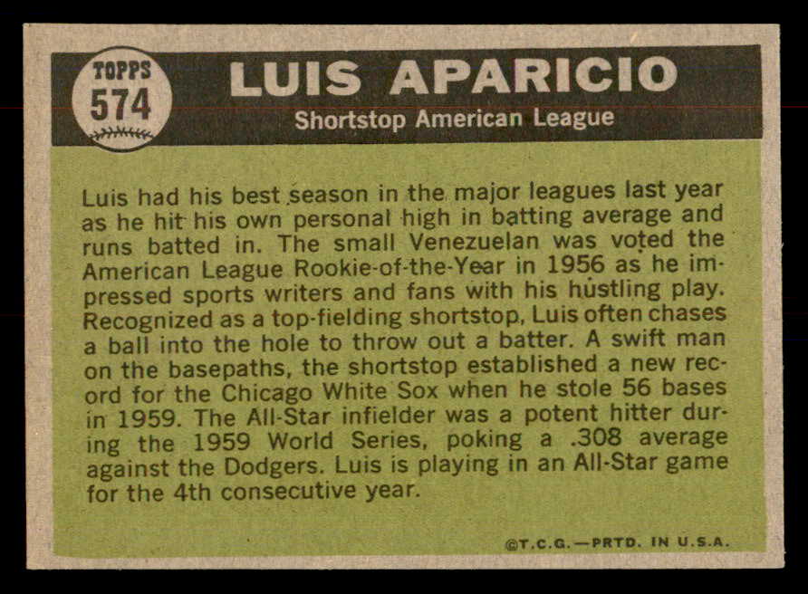 1961 Topps Baseball #574 Luis Aparicio A.S. White Sox EX-MT 553342
