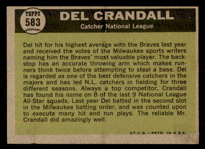 1961 Topps Baseball #583 Del Crandall A.S. Braves EX-MT 553347