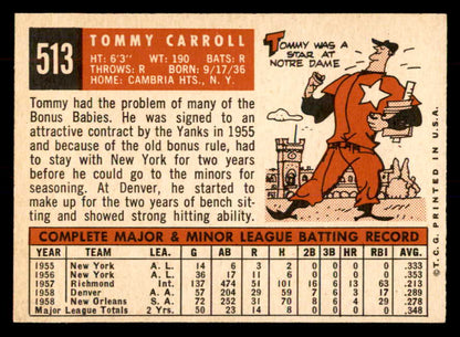 1959 Topps Baseball #513 Tommy Carroll A's EX 553356
