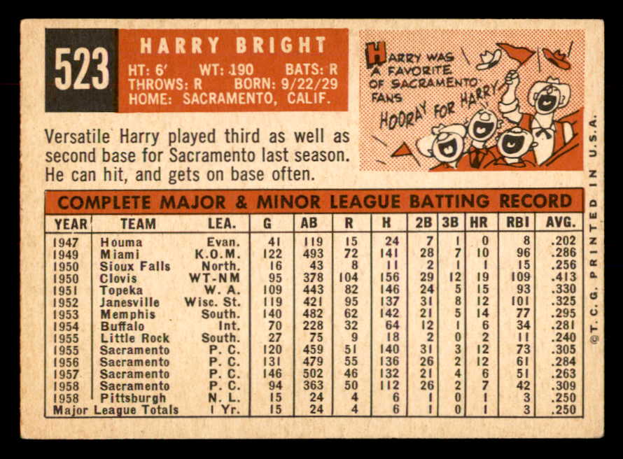 1959 Topps Baseball #523 Harry Bright Pirates EX-MT 553363