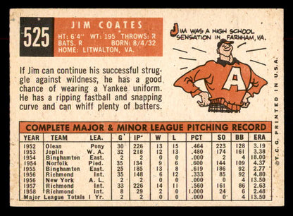 1959 Topps Baseball #525 Jim Coates Yankees EX-MT 553365