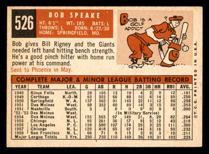 1959 Topps Baseball #526 Bob Speake Giants EX-MT 553366