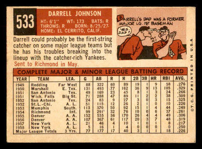 1959 Topps Baseball #533 Darrell Johnson Yankees VG-EX 553373