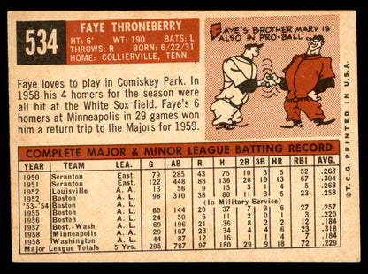 1959 Topps Baseball #534 Faye Throneberry Senators EX+/EX-MT 553374