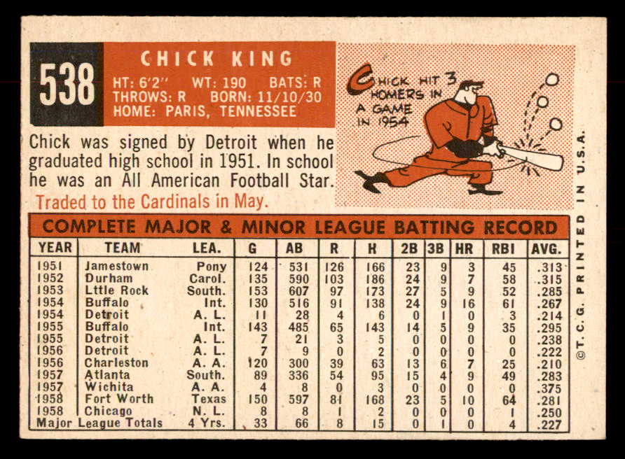 1959 Topps Baseball #538 Chick King Cubs VG-EX 553378