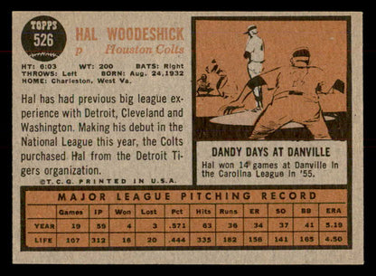 1962 Topps Baseball #526 Hal Woodeshick Colt .45s NR-MT 553410