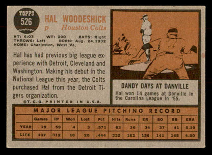 1962 Topps Baseball #526 Hal Woodeshick Colt .45s EX-MT 553411