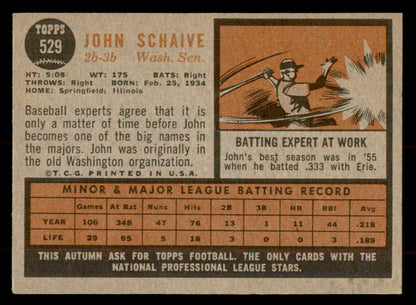 1962 Topps Baseball #529 John Schaive Senators EX-MT 553416