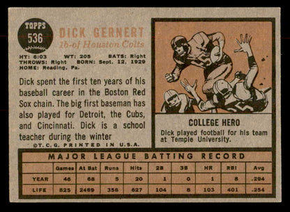 1962 Topps Baseball #536 Dick Gernert Colt .45s EX-MT 553424
