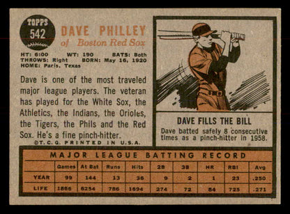 1962 Topps Baseball #542 Dave Philley Red Sox EX-MT 553435