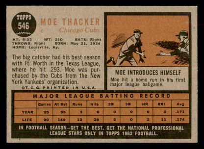 1962 Topps Baseball #546 Moe Thacker Cubs EX-MT 553438