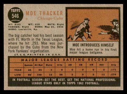 1962 Topps Baseball #546 Moe Thacker Cubs EX-MT 553439