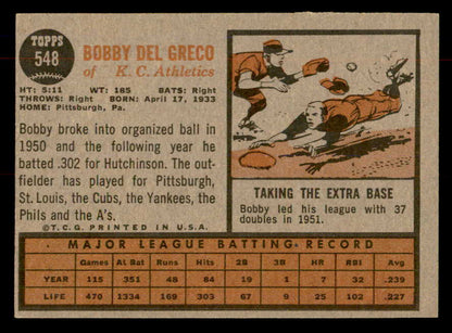 1962 Topps Baseball #548 Bobby Del Greco A's EX-MT 553443