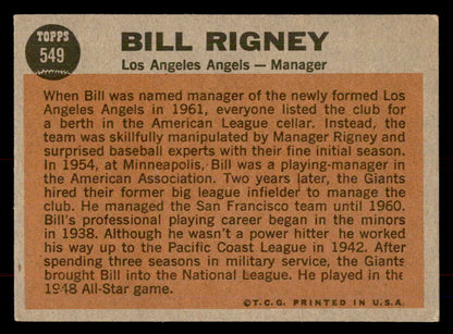 1962 Topps Baseball #549 Bill Rigney Angels EX-MT 553445