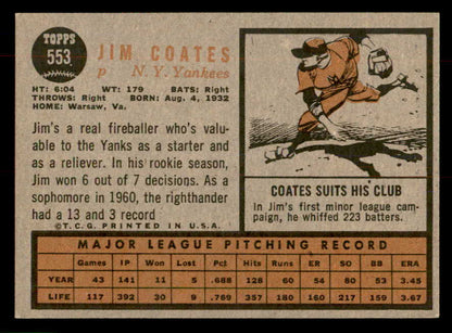 1962 Topps Baseball #553 Jim Coates Yankees EX-MT 553451