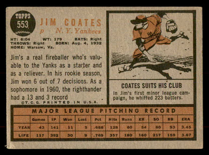 1962 Topps Baseball #553 Jim Coates Yankees VG-EX 553453