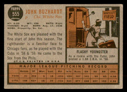 1962 Topps Baseball #555 John Buzhardt White Sox VG-EX 553456