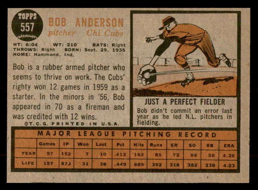 1962 Topps Baseball #557 Bob Anderson Cubs EX-MT 553461