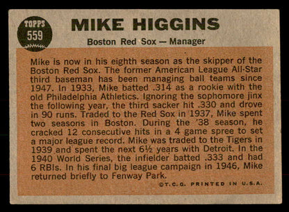 1962 Topps Baseball #559 Mike Higgins Red Sox EX-MT 553464
