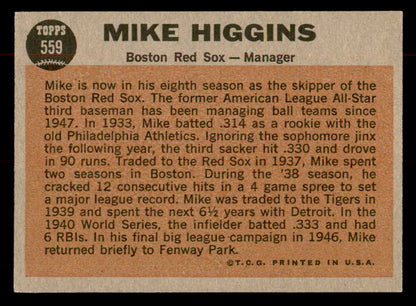 1962 Topps Baseball #559 Mike Higgins Red Sox EX-MT 553465