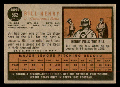 1962 Topps Baseball #562 Bill Henry Reds VG-EX 553471