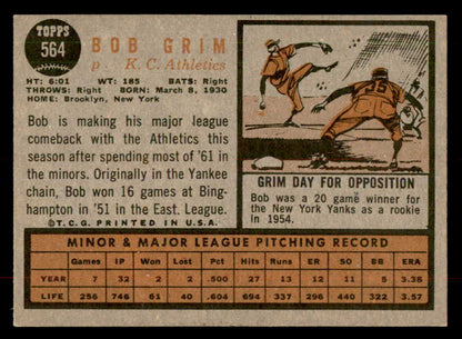 1962 Topps Baseball #564 Bob Grim A's EX-MT 553474