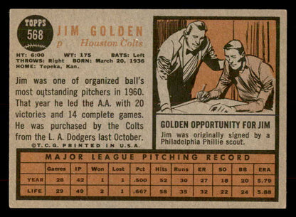 1962 Topps Baseball #568 Jim Golden Colt .45s EX 553484