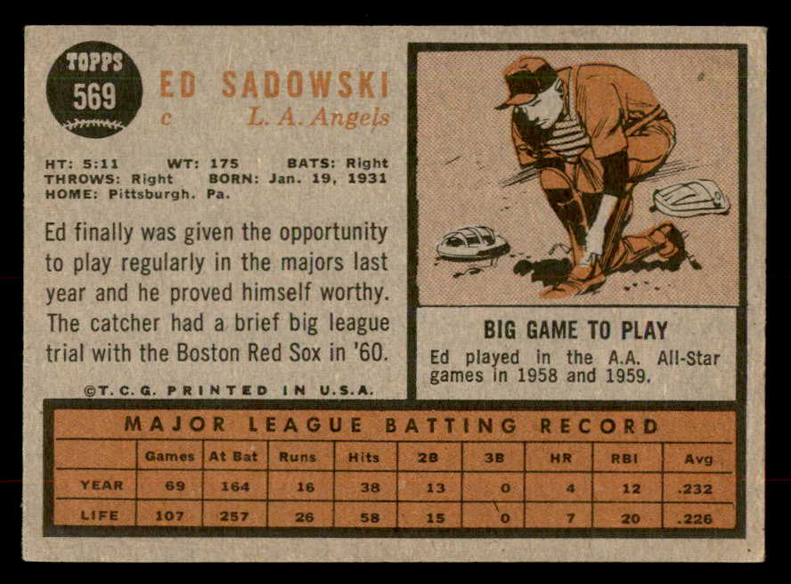 1962 Topps Baseball #569 Ed Sadowski Angels EX-MT 553485