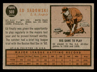 1962 Topps Baseball #569 Ed Sadowski Angels EX-MT 553485