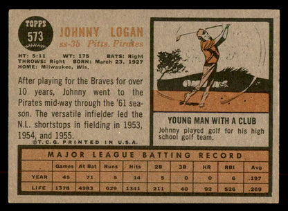 1962 Topps Baseball #573 Johnny Logan Pirates EX-MT 553493