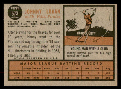 1962 Topps Baseball #573 Johnny Logan Pirates EX 553494