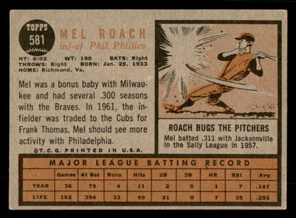 1962 Topps Baseball #581 Mel Roach Phillies VG-EX 553507