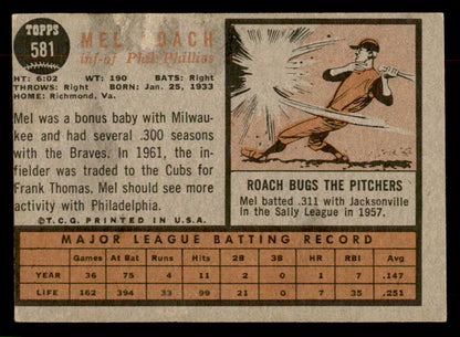 1962 Topps Baseball #581 Mel Roach Phillies GD-VG 553509