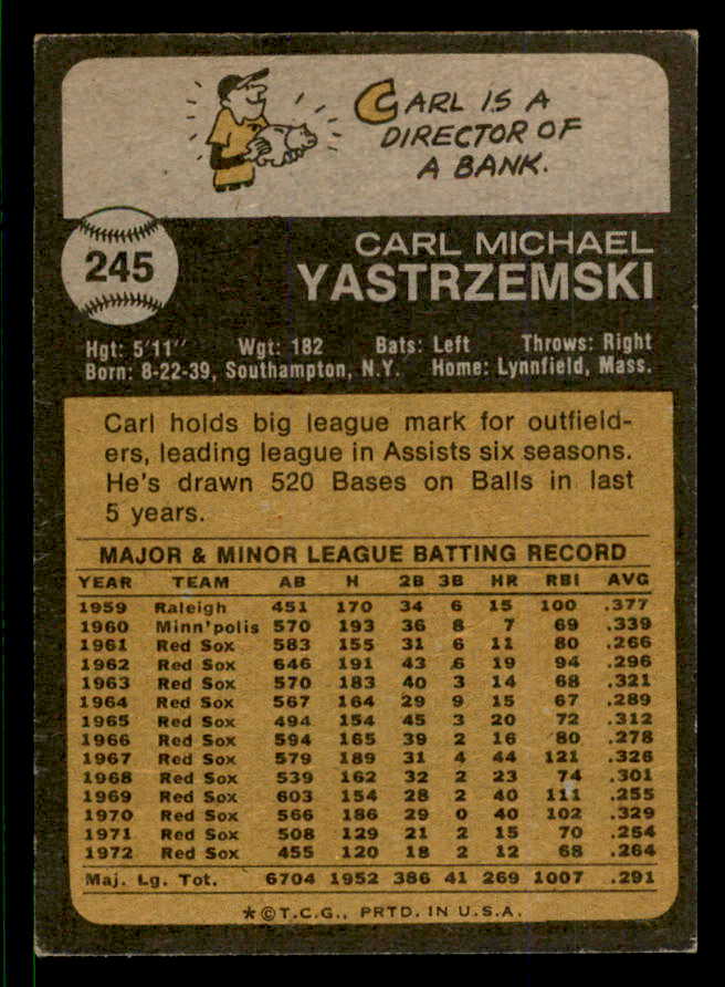 1973 Topps Baseball #245 Carl Yastrzemski Red Sox EX-MT 553594