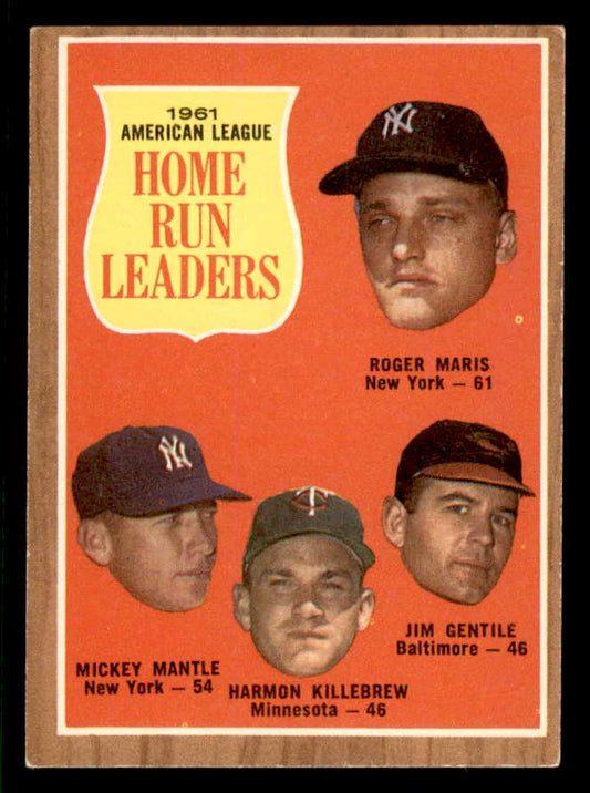 1962 Topps Baseball #053 A.L. Home Run Leaders Mickey Mantle EX+/EX-MT 553618