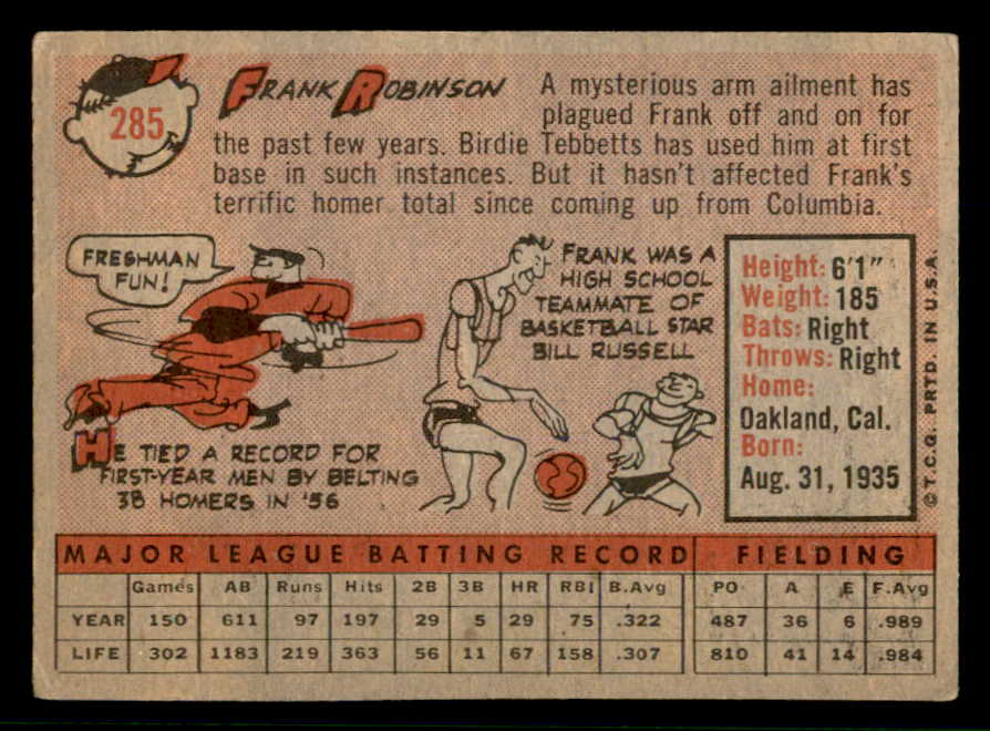 1958 Topps Baseball #285 Frank Robinson Reds FR-GD 553627