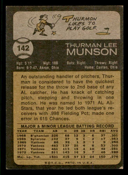 1973 Topps Baseball #142 Thurman Munson Yankees EX 553630
