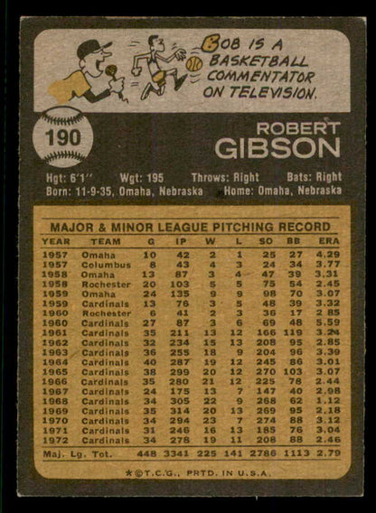 1973 Topps Baseball #190 Bob Gibson Cardinals EX 553631
