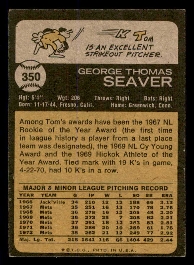 1973 Topps Baseball #350 Tom Seaver Mets VG-EX 553639