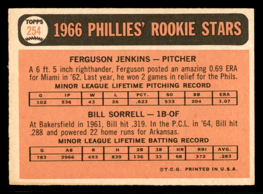 1966 Topps Baseball #254 Fergie Jenkins Phillies EX+/EX-MT 553643
