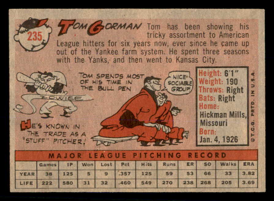 1958 Topps Baseball #235 Tom Gorman A's NR-MT 553654