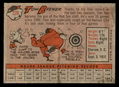 1958 Topps Baseball #220 Tom Brewer Red Sox NR-MT 553656