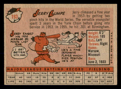 1958 Topps Baseball #193 Jerry Lumpe Yankees NR-MT 553663